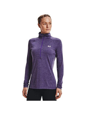 UNDER ARMOUR WOMEN TECH 1/2 ZIP TWIST WARMUP TOP Shirt Size LARGE Purple Heather